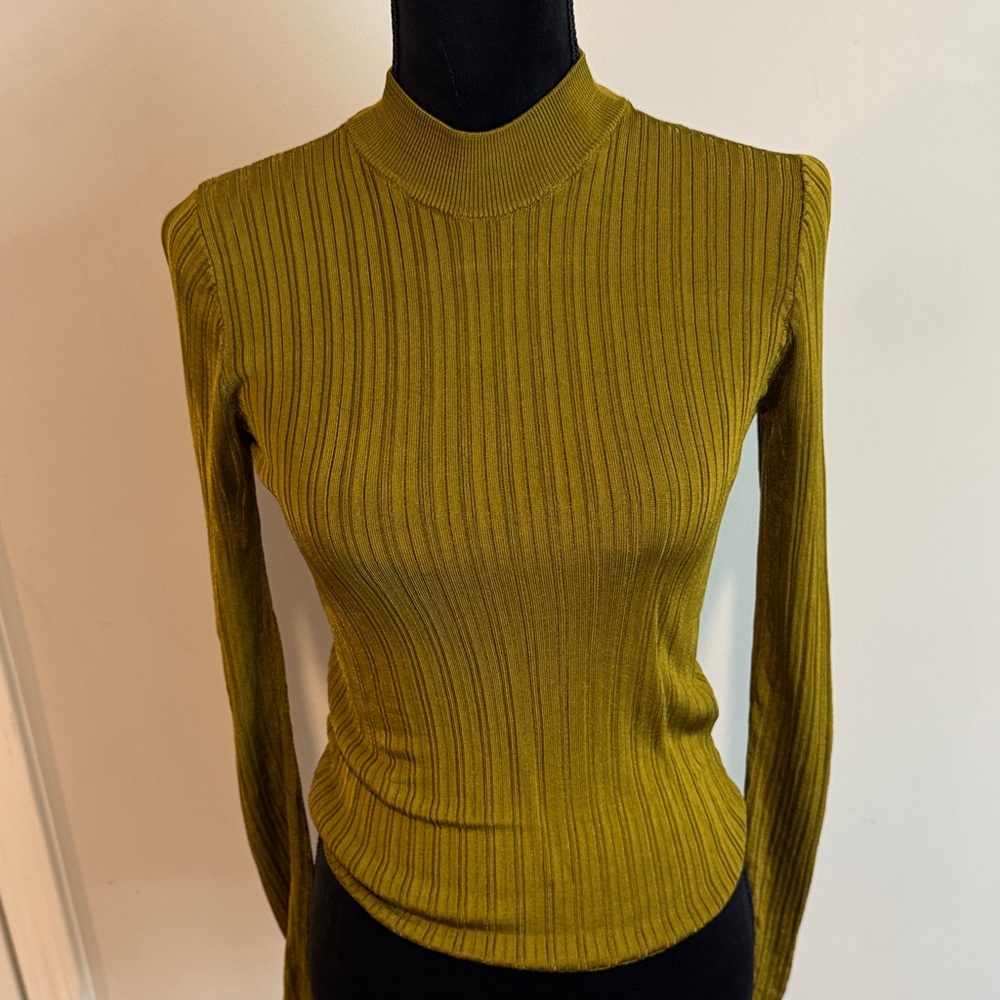 Zara Mustard Ribbed Long Sleeve Blouse